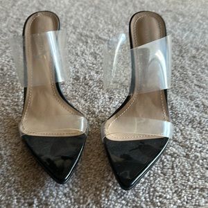 Black, clear strap heels